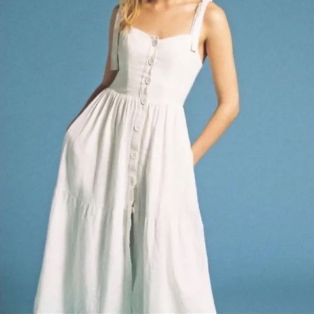 Urban Outfitters Positano Linen Tie-Shoulder Midi Dress